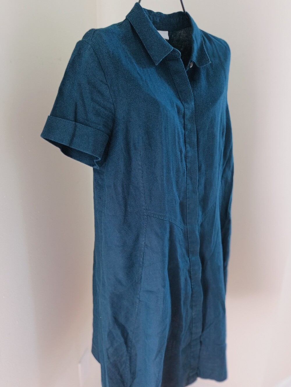 J.Jill Love Linen Shirt Dress Short Sleeve Pockets Size S Navy Blue - Picture 4 of 16